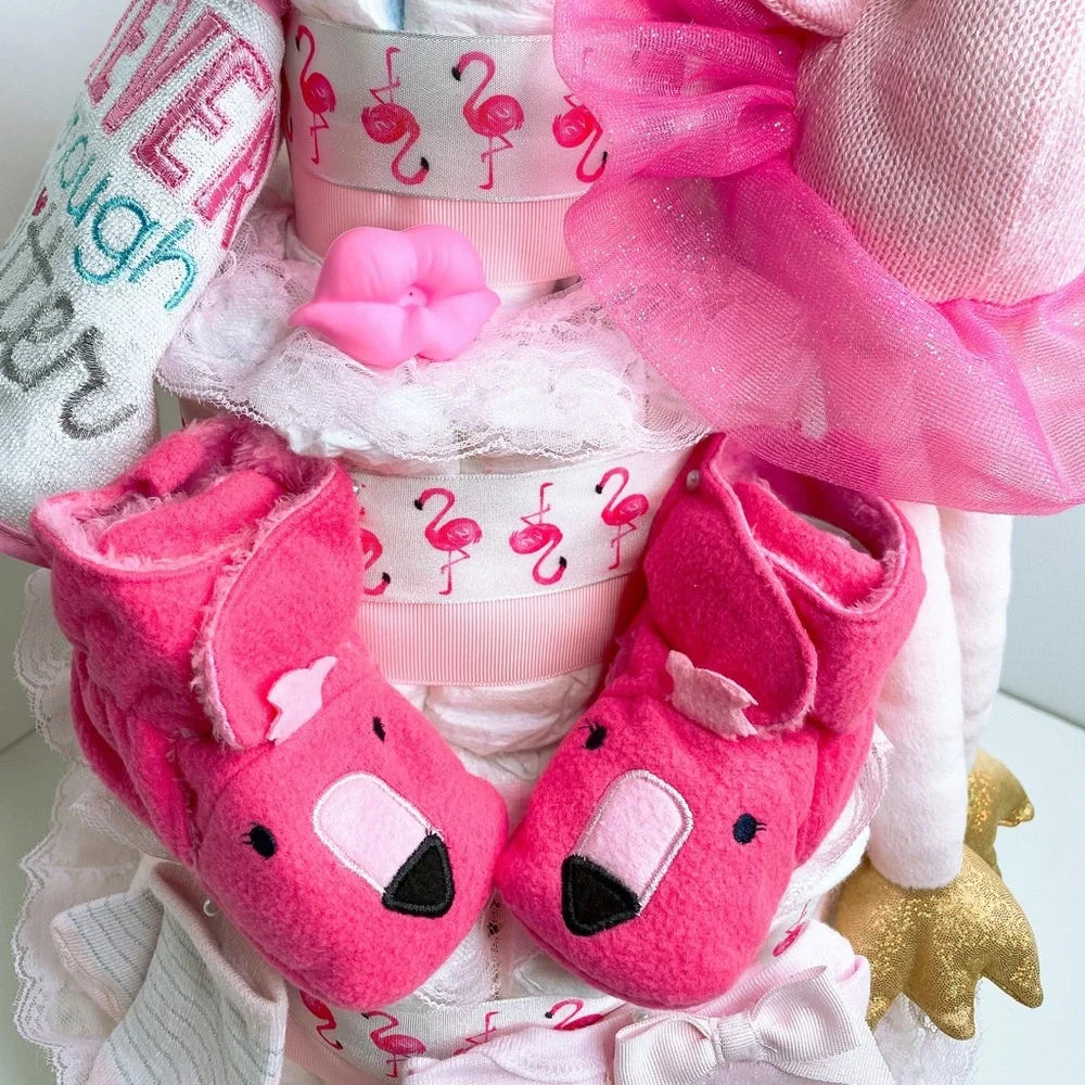 Flamingo Diaper Cake, Pink Flamingo Theme